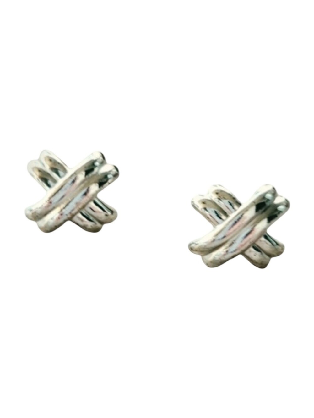 Vintage Signed Monet Silver Crossover X Stud Earrings Y2K Pristine.
